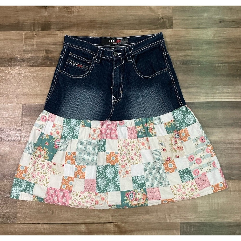 Lot 29 Patch Work Jean Denim Women's Skirt Size 32 Vintage Blue EUC